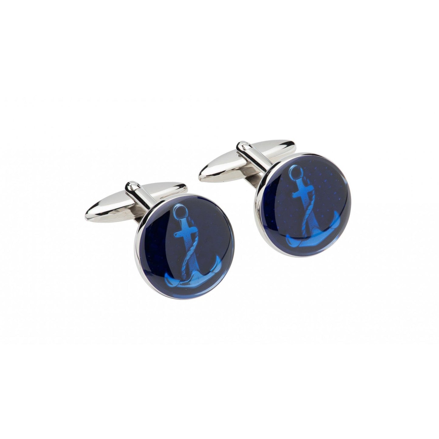 Stainless Steel Cufflinks with Blue Enamel