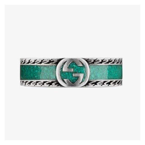 Interlocking G Turquoise Enamel Ring 6mm Size 12