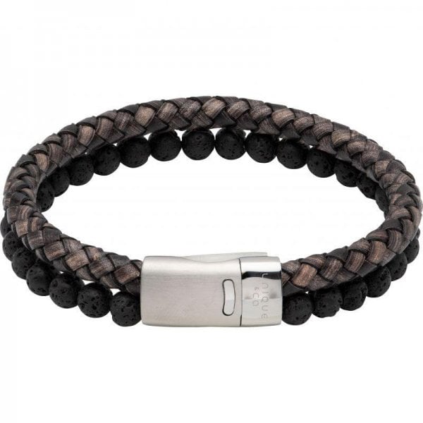 BLACK LEATHER & LAVA STONE BRACELET
