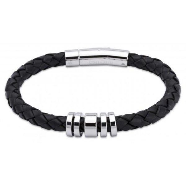 Black Leather Bracelet 21cm