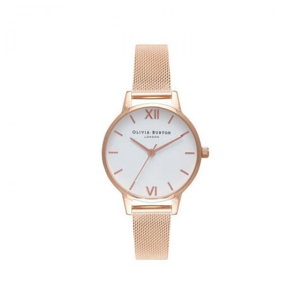 White Dial Rose Gold Mesh Watch