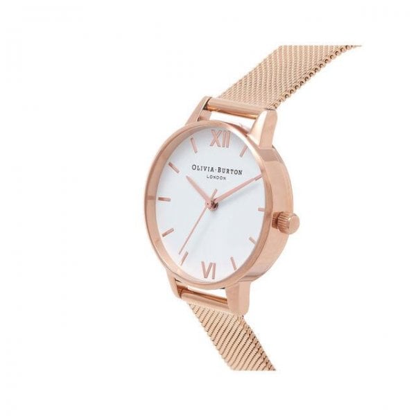 White Dial Rose Gold Mesh Watch