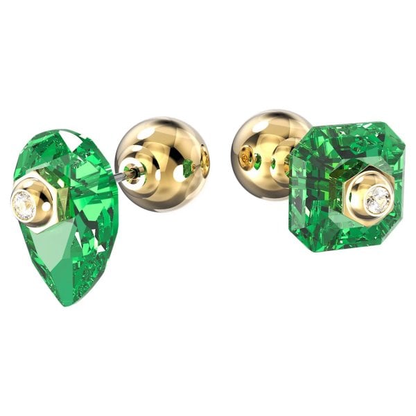 Abunda Stud Earrings Green, Gold-tone plated
