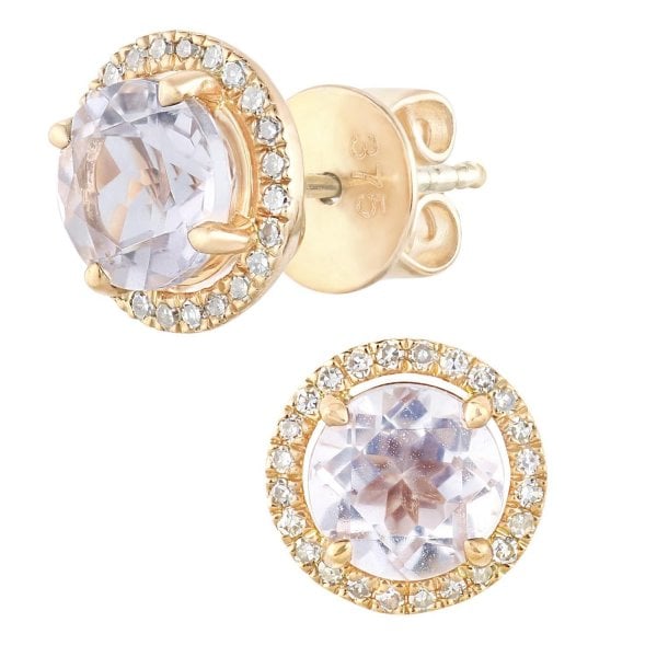 1.43 Amethyst, 0.15 Diamond, Gold Earrings