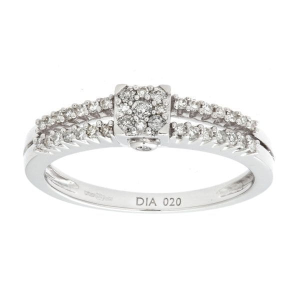 0.20 Diamond, 9k White Gold Ring Size P