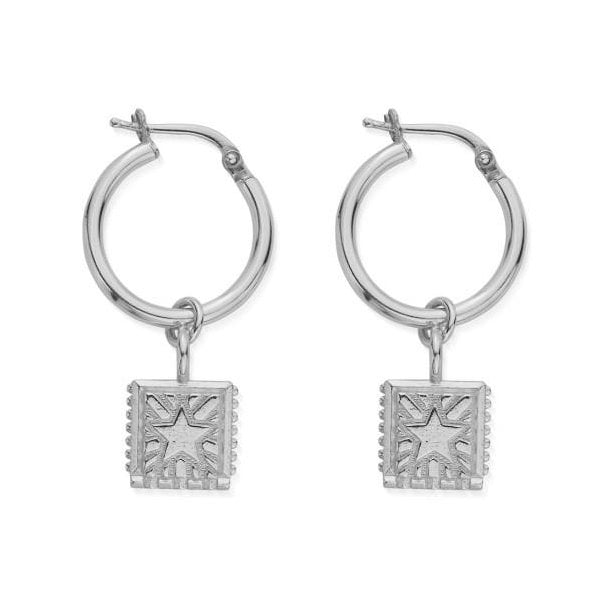 Celestial Wonderer Silver Dropper Hoop Earrings