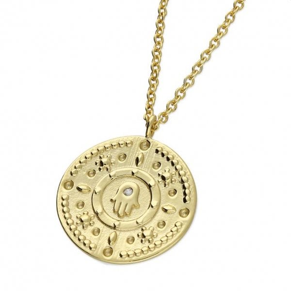 SIL.NECKLACE: 50-53CM GOLD HAMSA HAND DISC