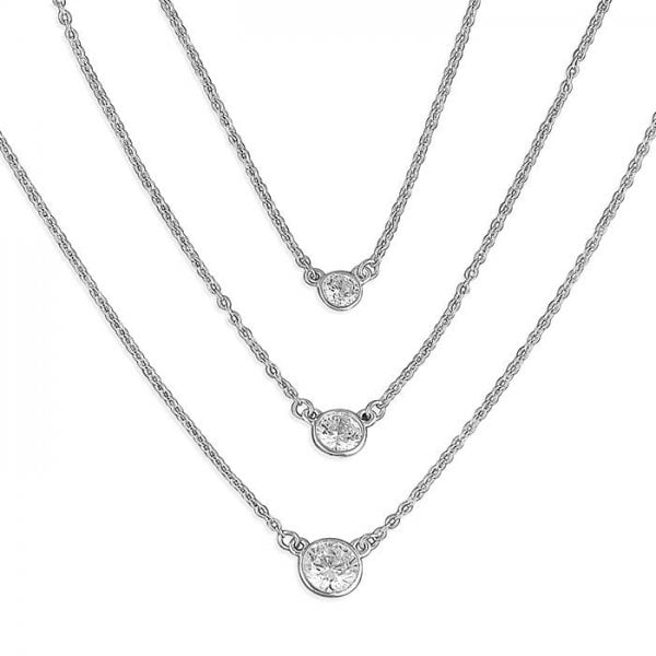 SIL.NECKLACE: 41-46CM TRIPLE CZS AND CHAIN