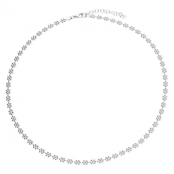 SIL.NECKLACE: 40+4CM BEADED FLOWER CHAIN