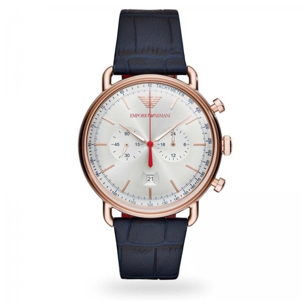 gents leather strap rose gold face