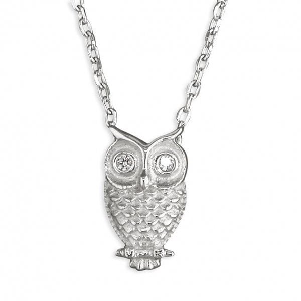 SIL.NECKLACE: 40-44MM OWL WITH CZ EYES