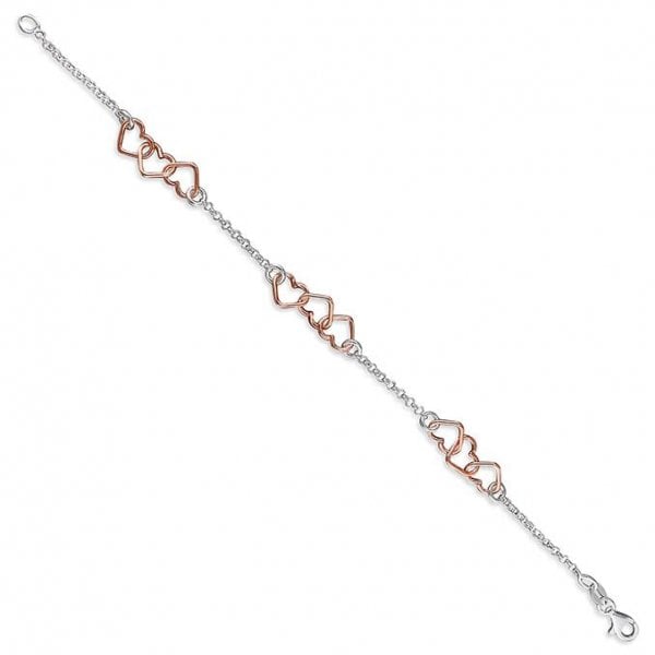 SIL.BRACELET: 19CM RSE GLD-PLT HRTS/SIL CHN