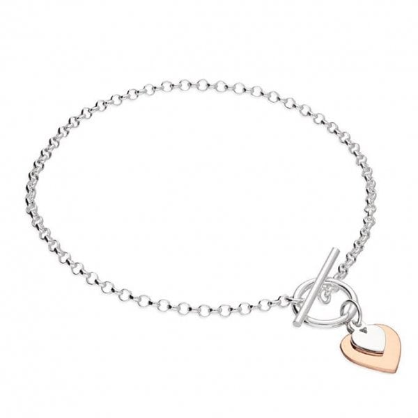 SIL.BRACELET: 19CM T-BAR2 MINI HEART 2TONE