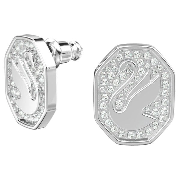 Signum Stud Earrings Swan, White, Rhodium plated