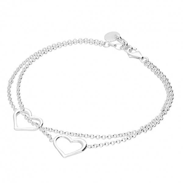 SIL.BRACELET: 20CM DBLE OPEN HEART CHAIN