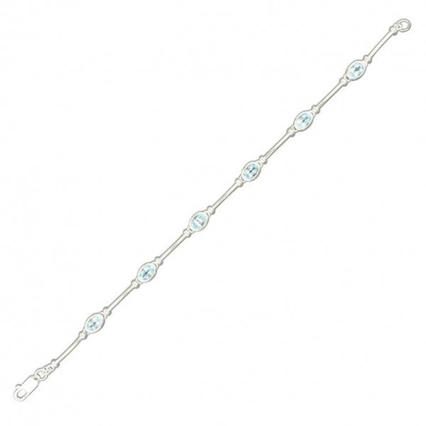 SIL.BRACELET: OVAL BLUE TOPAZ AND BARS