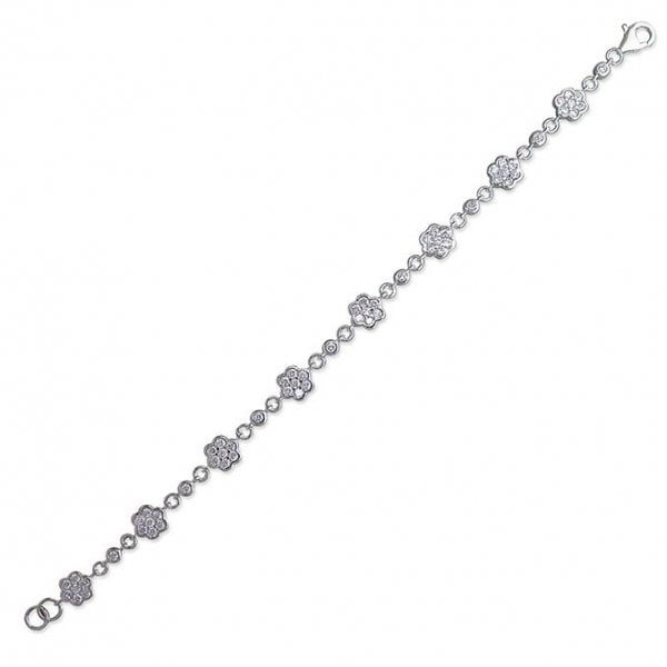 SIL.BRACELET: 18.5CM CZ FLOWER CLUSTERS