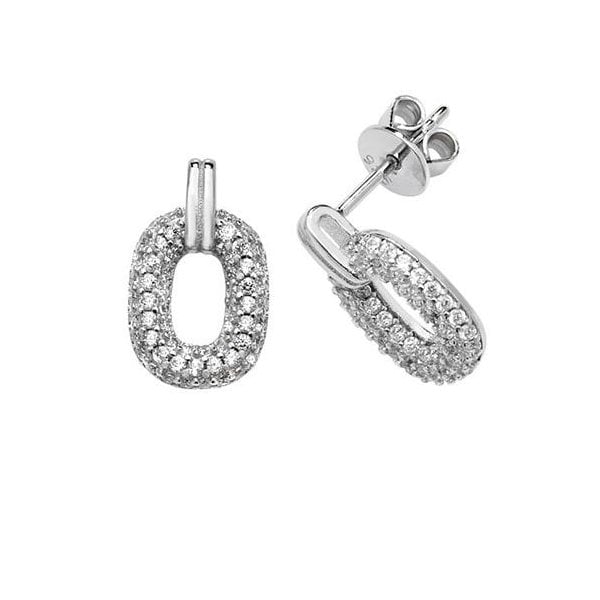 SILVER PAVE SET OPEN LONG CUSHION SHAPE CZEarrings