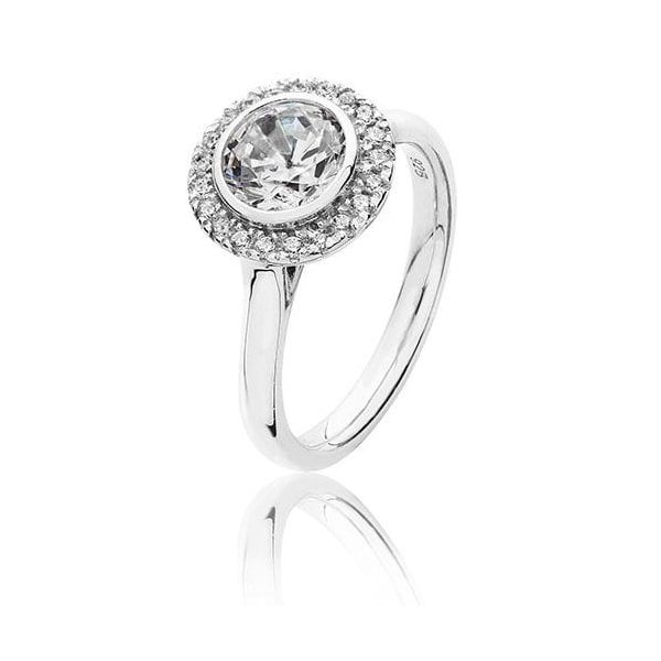 BEZEL SET ROUND HALO STYLE CZ RING
