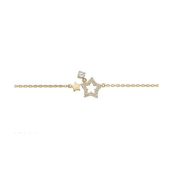 9CT GOLD LADIES' 7.25 IN CZ STAR BRACELET