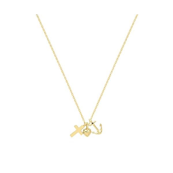 9CT YEL GOLD CROSS&HEART&ANCHOR NECKLET