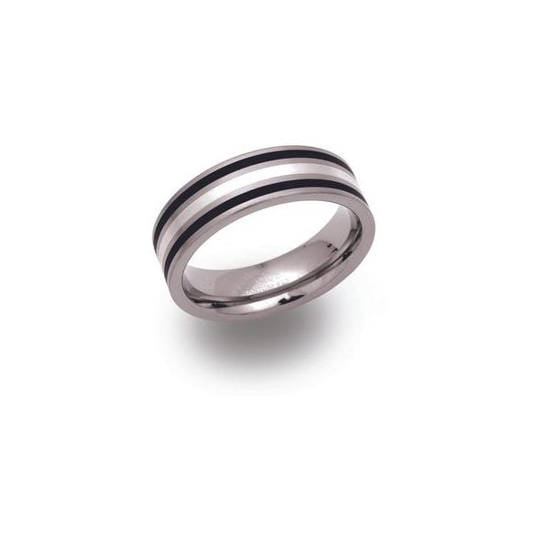 Titanium Ring 7mm - Silver, Black Enamel, SIZE 60