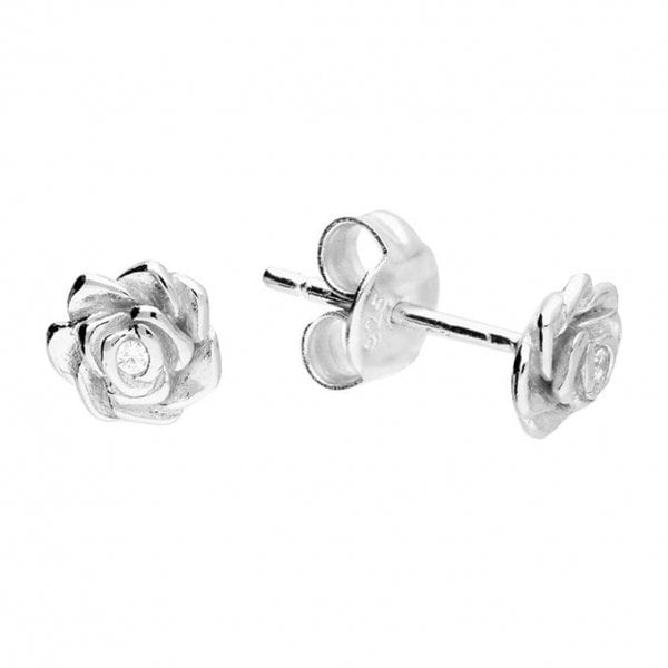 Sterling Silver White CZ Rose Flower Studs
