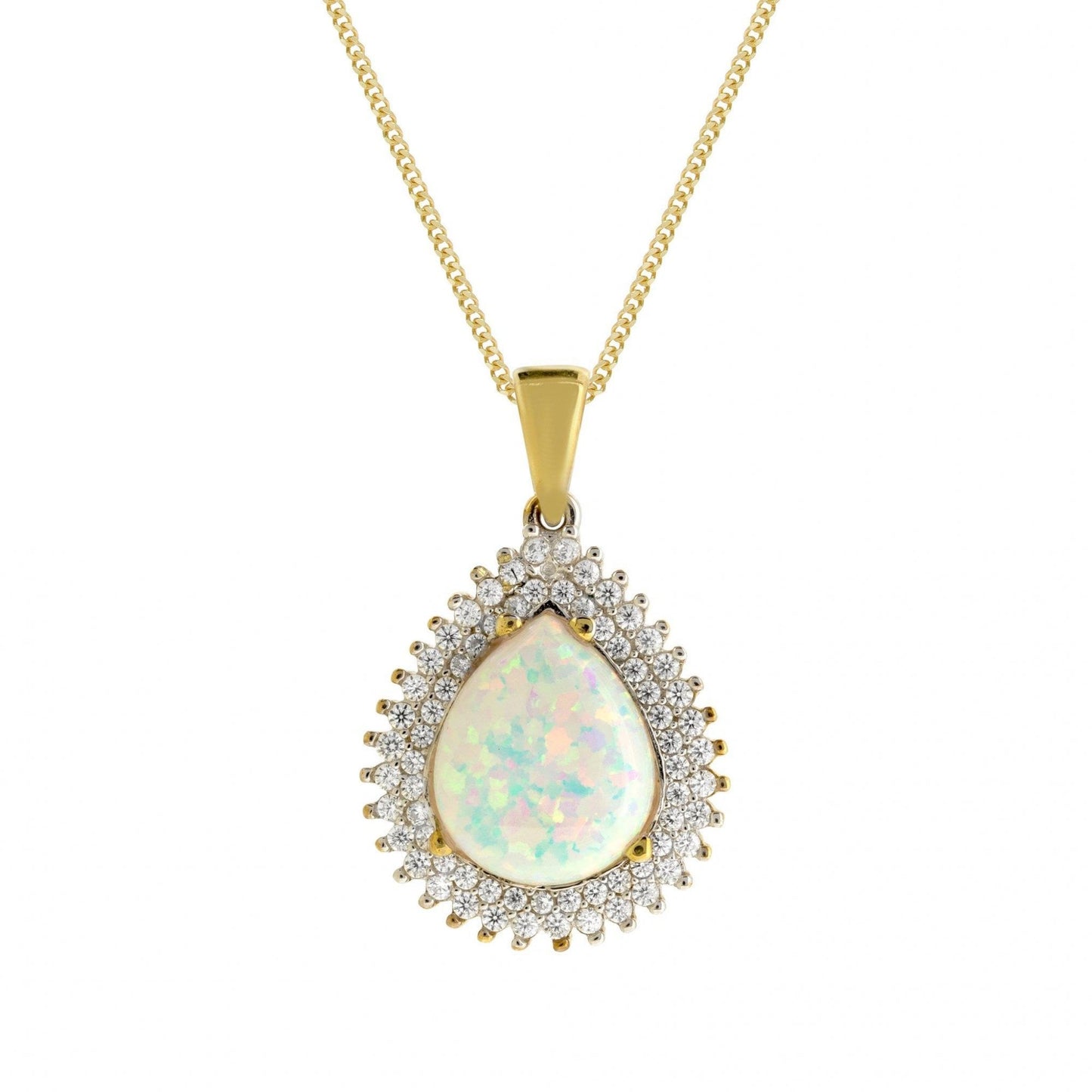 9ct Yellow Gold Tear C.Opal with double white CZ