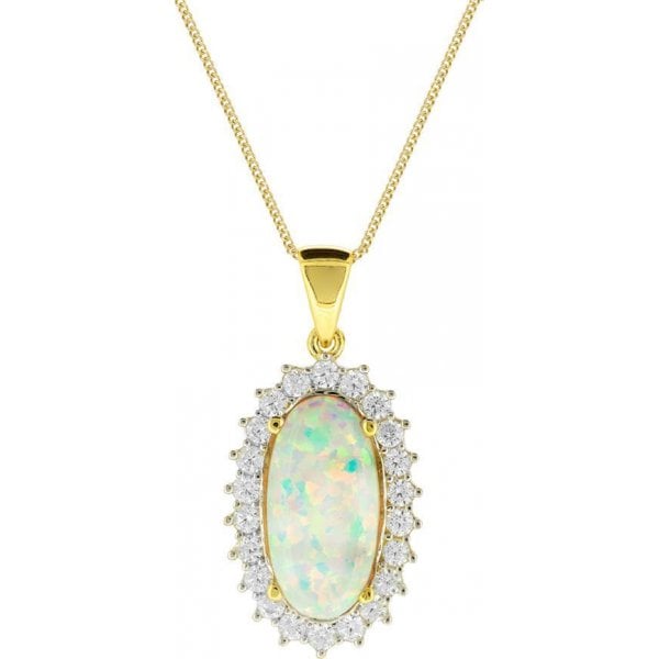 9ct Yellow Gold C.Opal 14x7 Pendant with CZ