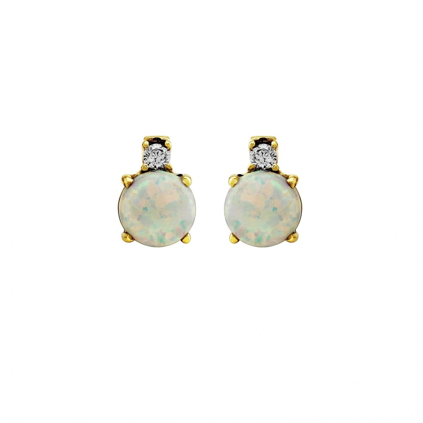 9ct Y/G Round C.Opal with CZ top Earrings