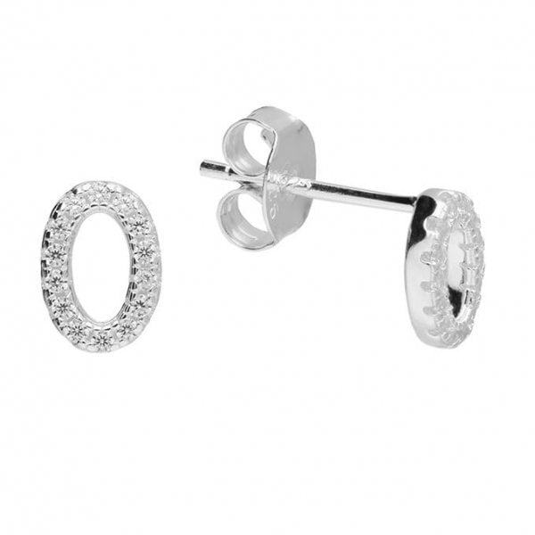 Sterling Silver CZ Lucky Number 0 Studs