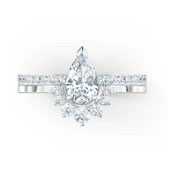Attract ring Set (2), Pear cut crystal, White