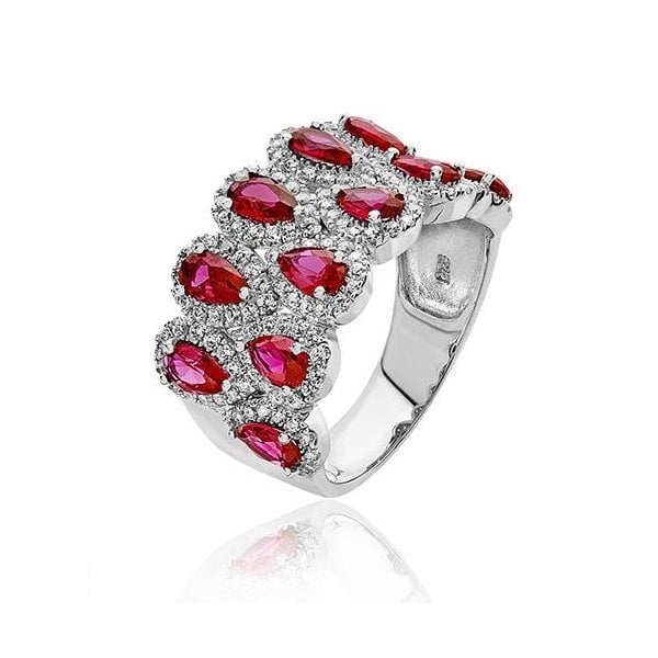 SILVER MULTI HALO PEAR SHAPE RED & WHITE