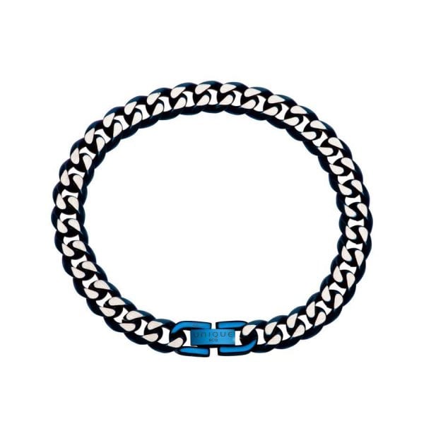Steel Bracelet with Polished Blue IP Plating