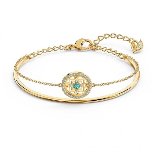 Symbolic Mandala Bangle, Green, Gold-tone plated