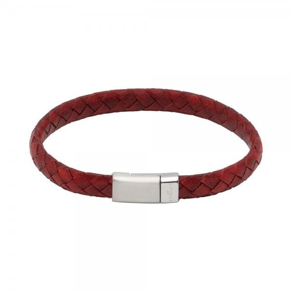 Antique Red Leather Bracelet w/ Steel Clasp 21cm
