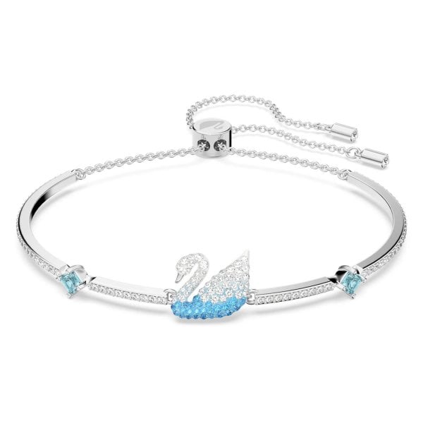 Iconic Swan bangle, Blue, Rhodium plated