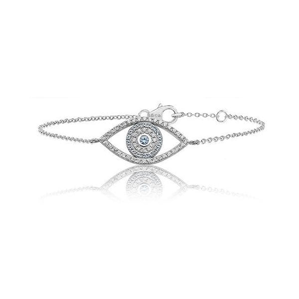SILVER LRG FINE OPEN EVIL EYE CZ BRACELET