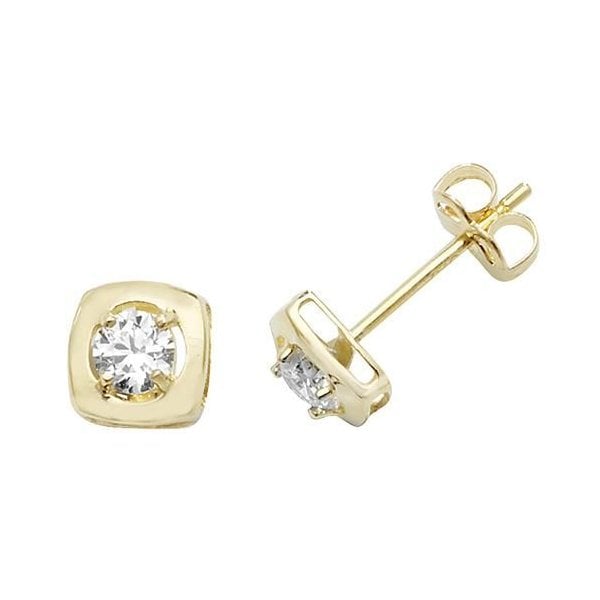 9CT YEL GOLD CZ SQUARE STUD EARRINGS