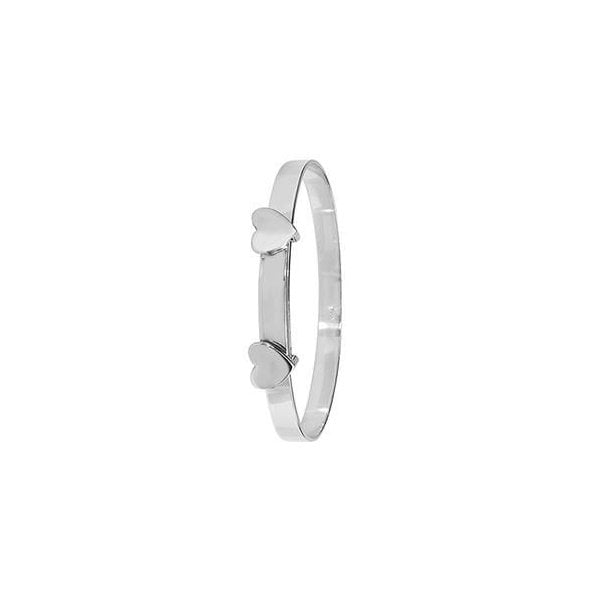SILVER BABIES' ROUND DOUBLE HEARTS EXP. BANGLE