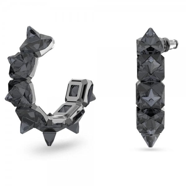 Chroma hoop earrings Pyramid cut crystals, Grey