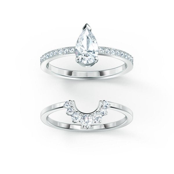 Attract ring Set (2), Pear cut crystal, White