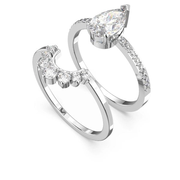 Attract ring Set (2), Pear cut crystal, White