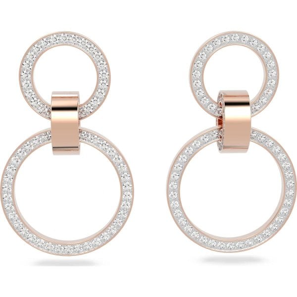 Hollow hoop earrings, White, Rose-gold tone plated