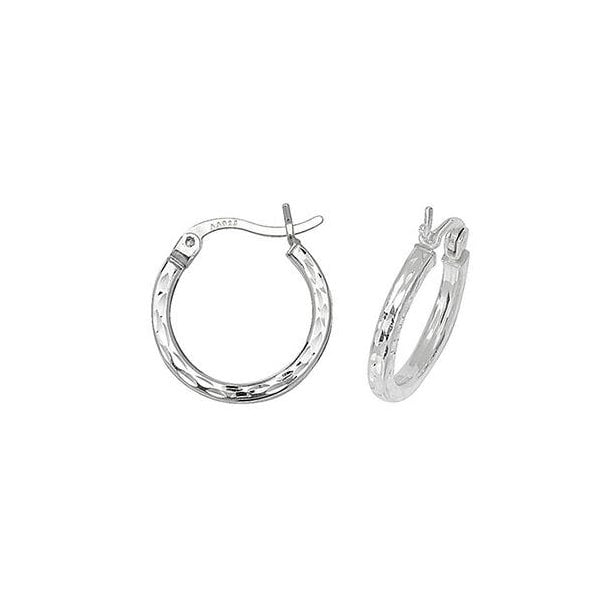 Silver 10mm Diamont Cut Hoop Earrings