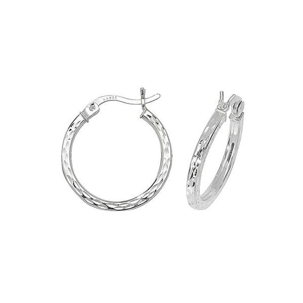 Silver 15mm Diamond Cut Hoop Earrings