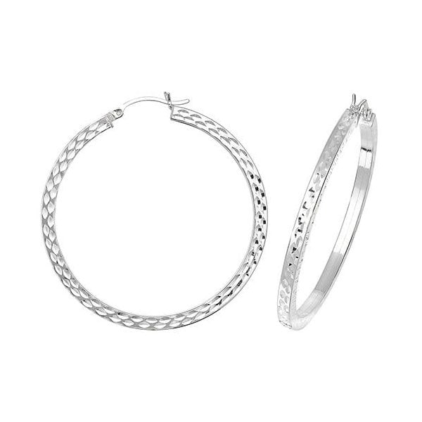 Silver 40mm Diamond Cut Hoop Earrings