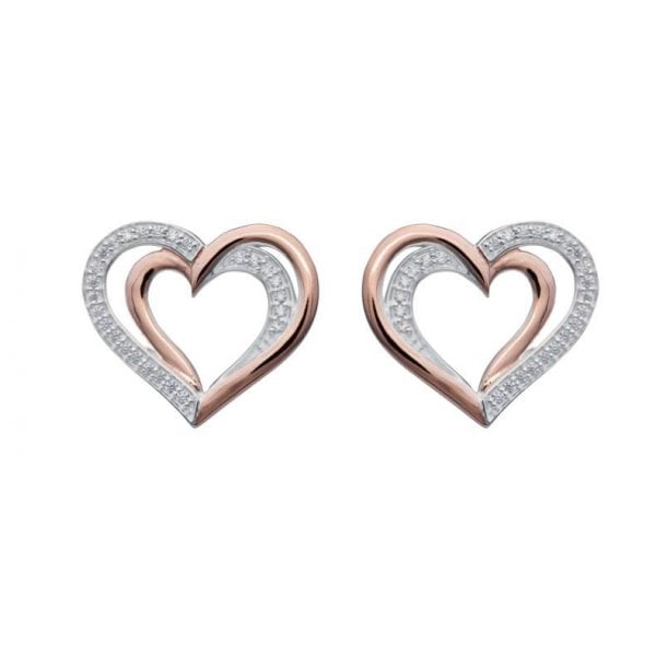 Silver Stud Earrings w/ Rose Gold & CZ