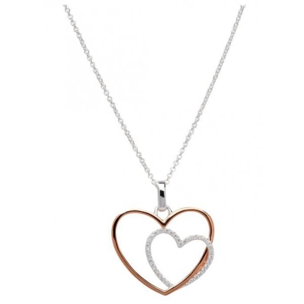 Silver Pendant & Chain w/ Rose Gold & CZ