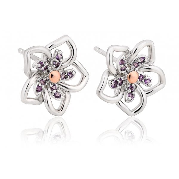 SILVER AMETHYST FLORAL STUDS